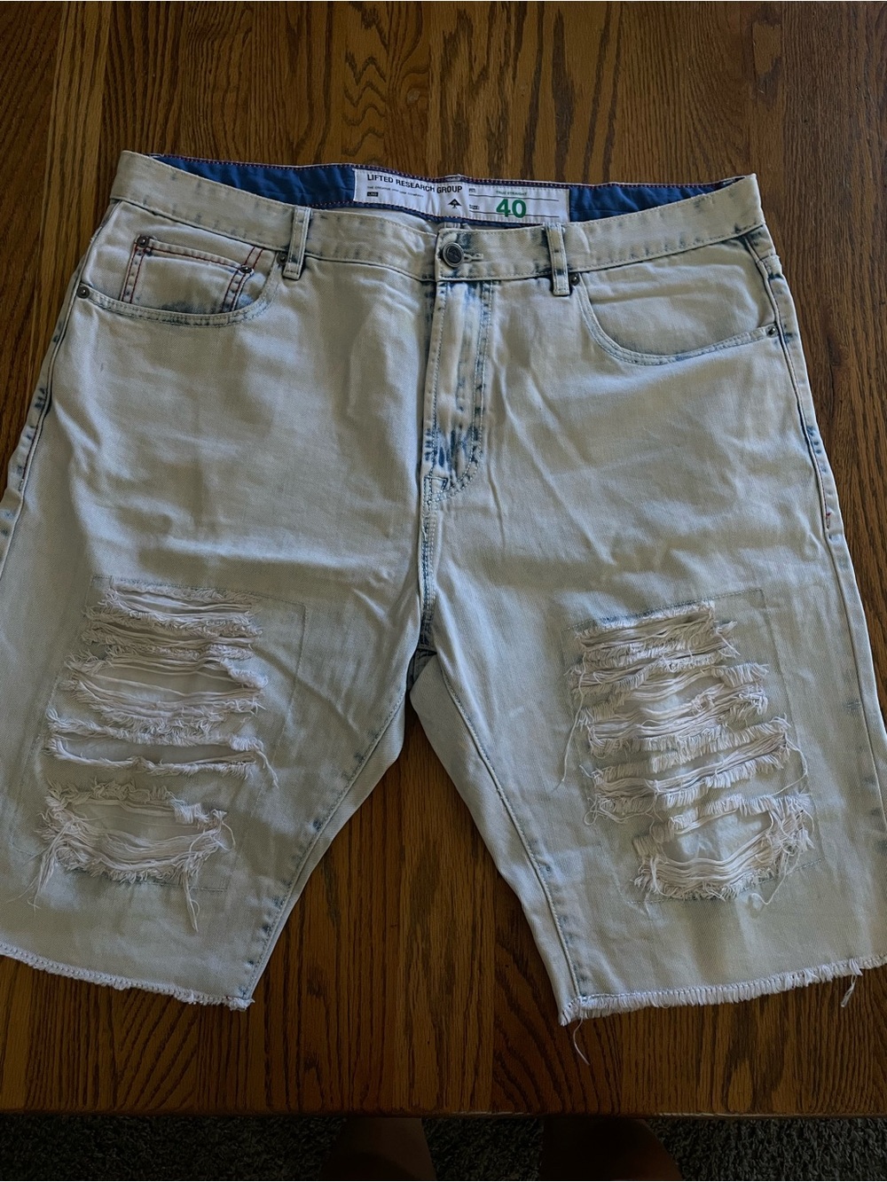 Light Wash Distressed Menβs Denim Shorts from lifted research group